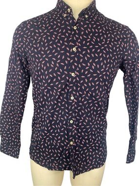 Level Ten Men's Navy Button-Down Shirt with Pink Micro Print Medium